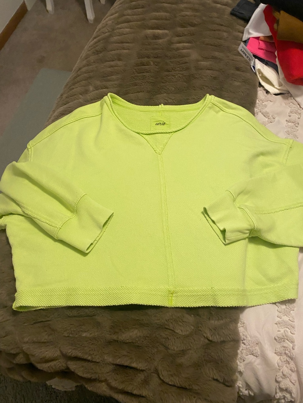 aerie Neon Yellow Crewneck Cropped Sweater